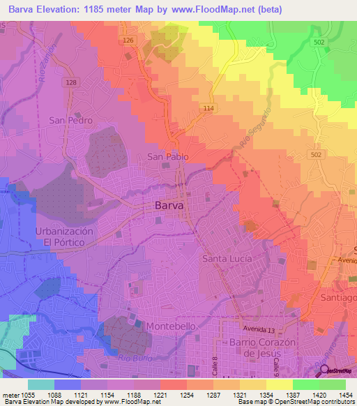 Barva,Costa Rica Elevation Map