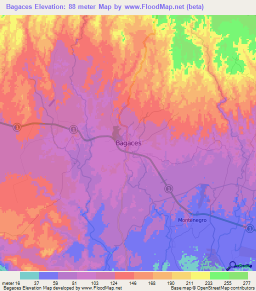 Bagaces,Costa Rica Elevation Map