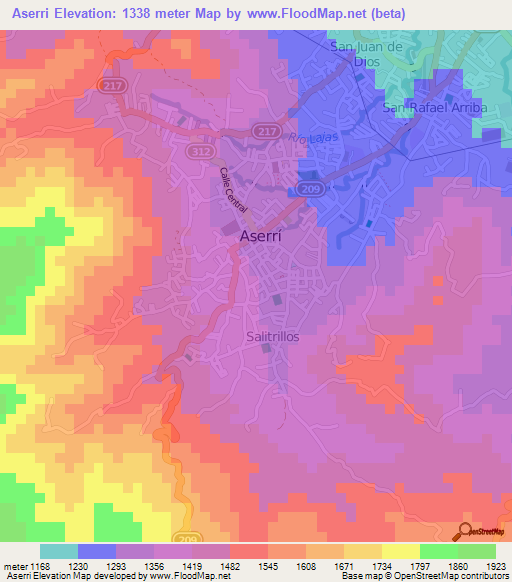 Aserri,Costa Rica Elevation Map