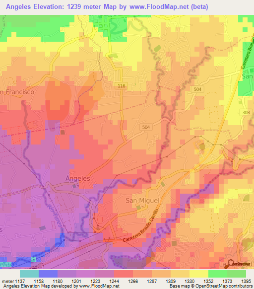 Angeles,Costa Rica Elevation Map