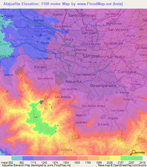 Alajuelita,Costa Rica Elevation Map