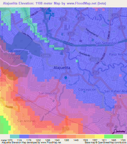 Alajuelita,Costa Rica Elevation Map
