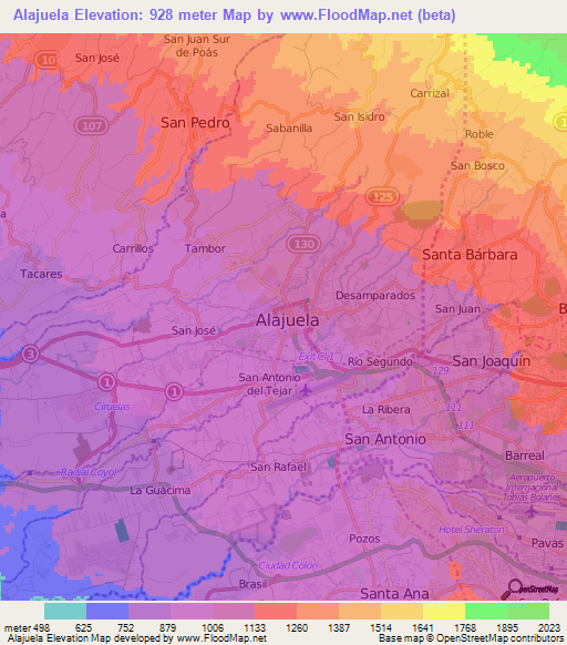 Alajuela,Costa Rica Elevation Map
