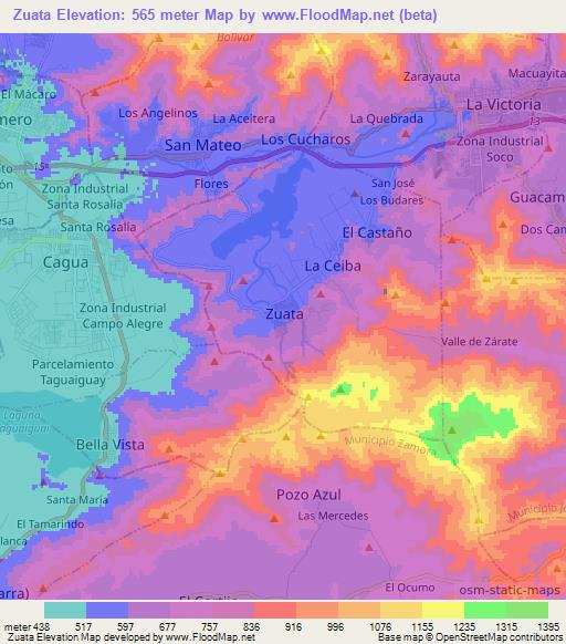Zuata,Venezuela Elevation Map