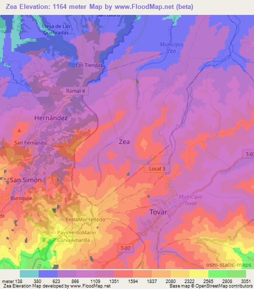 Zea,Venezuela Elevation Map