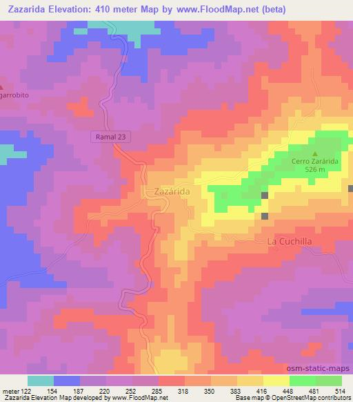 Zazarida,Venezuela Elevation Map