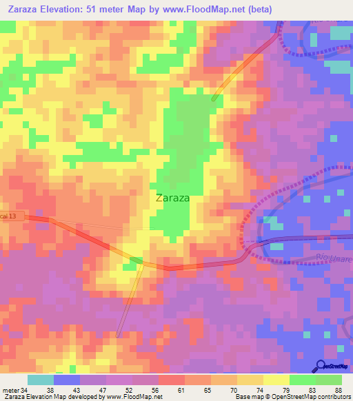 Zaraza,Venezuela Elevation Map