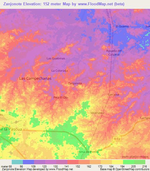 Zanjonote,Venezuela Elevation Map