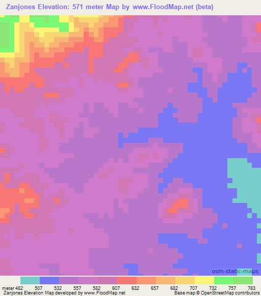 Zanjones,Venezuela Elevation Map