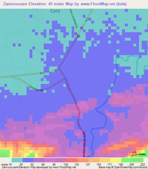 Zamurucuare,Venezuela Elevation Map