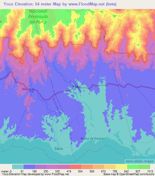 Yoco,Venezuela Elevation Map