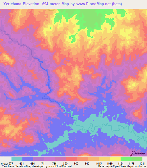 Yerichana,Venezuela Elevation Map