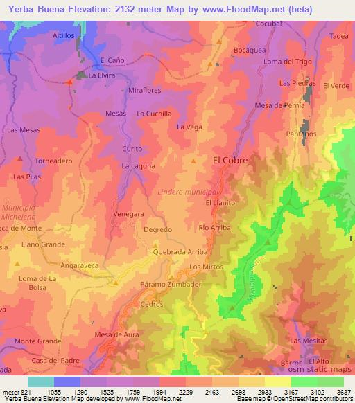 Yerba Buena,Venezuela Elevation Map