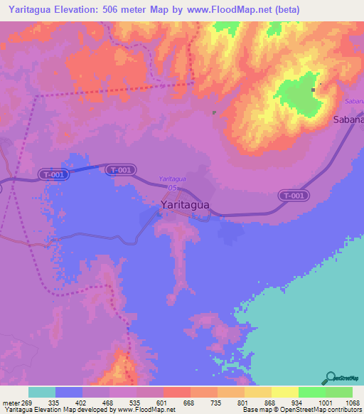 Yaritagua,Venezuela Elevation Map