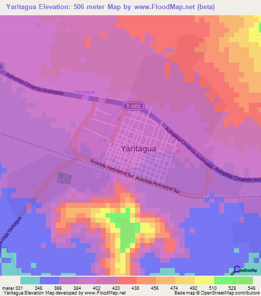 Yaritagua,Venezuela Elevation Map