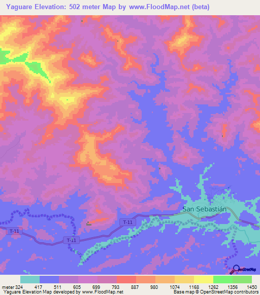 Yaguare,Venezuela Elevation Map