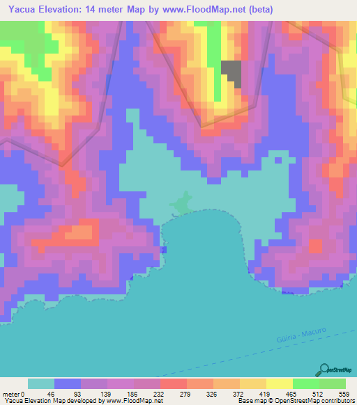 Yacua,Venezuela Elevation Map