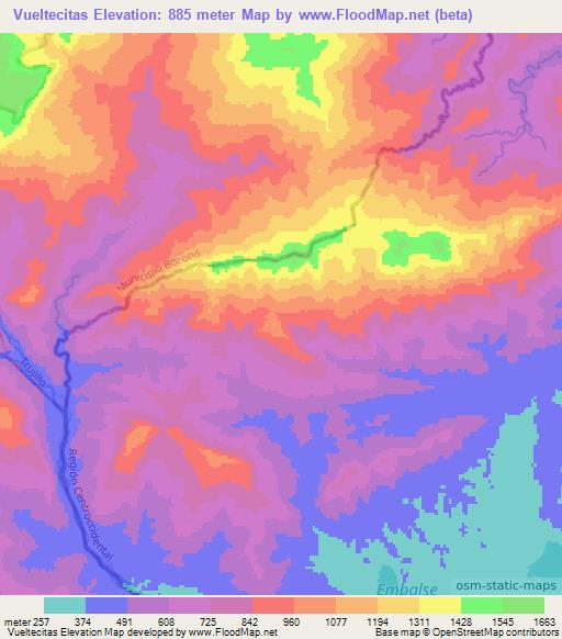 Vueltecitas,Venezuela Elevation Map