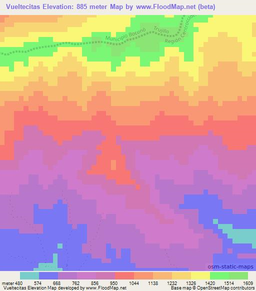 Vueltecitas,Venezuela Elevation Map