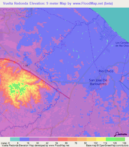 Vuelta Redonda,Venezuela Elevation Map