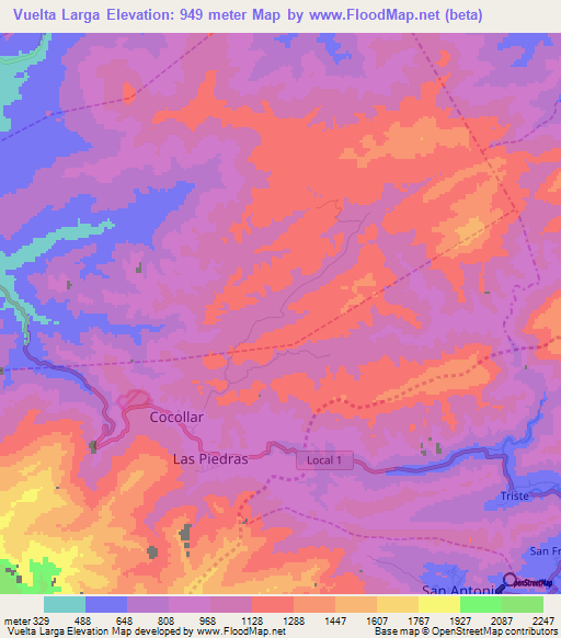 Vuelta Larga,Venezuela Elevation Map