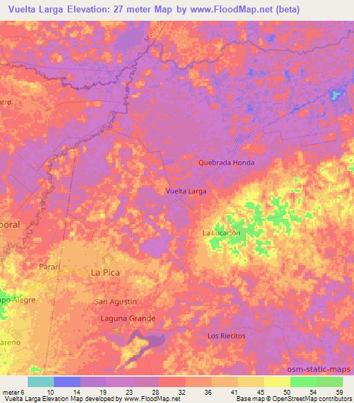 Vuelta Larga,Venezuela Elevation Map