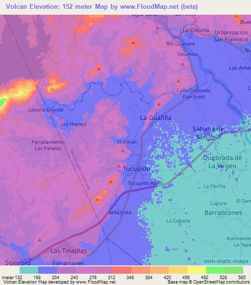 Volcan,Venezuela Elevation Map