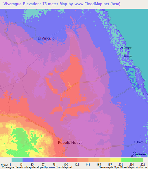 Viveragua,Venezuela Elevation Map