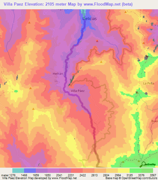Villa Paez,Venezuela Elevation Map