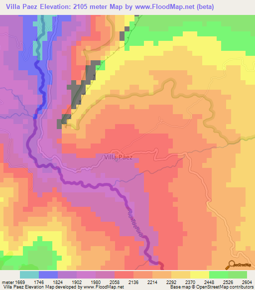 Villa Paez,Venezuela Elevation Map
