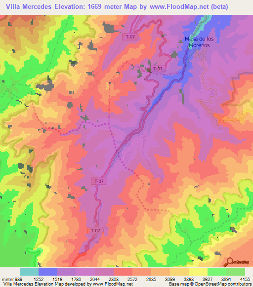 Villa Mercedes,Venezuela Elevation Map