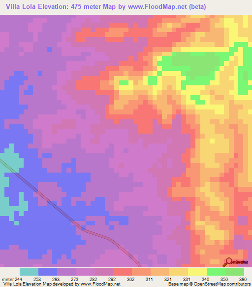 Villa Lola,Venezuela Elevation Map