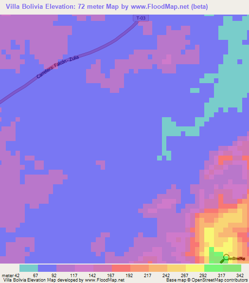 Villa Bolivia,Venezuela Elevation Map