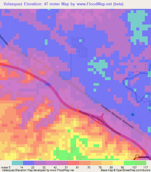Velasquez,Venezuela Elevation Map