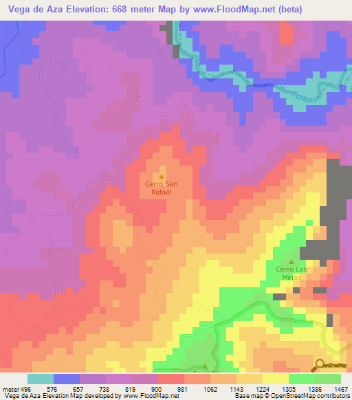 Vega de Aza,Venezuela Elevation Map