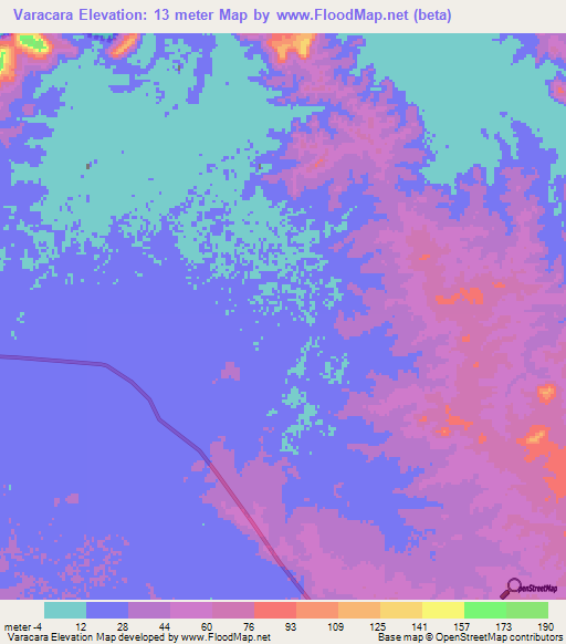 Varacara,Venezuela Elevation Map