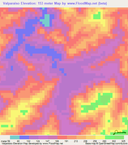 Valparaiso,Venezuela Elevation Map