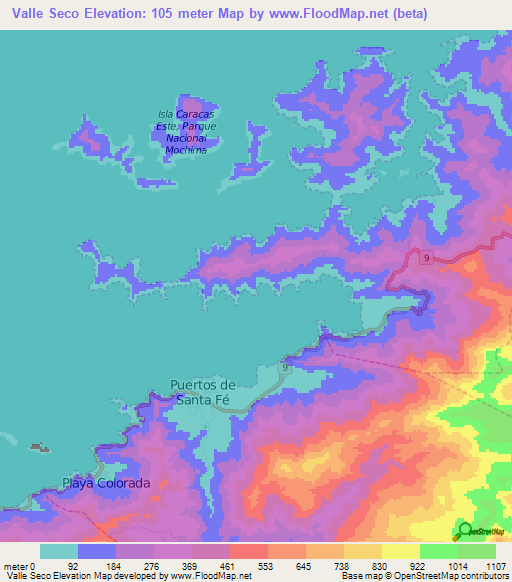 Valle Seco,Venezuela Elevation Map
