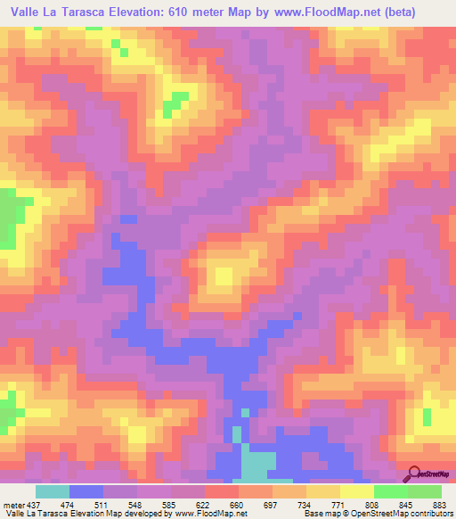 Valle La Tarasca,Venezuela Elevation Map