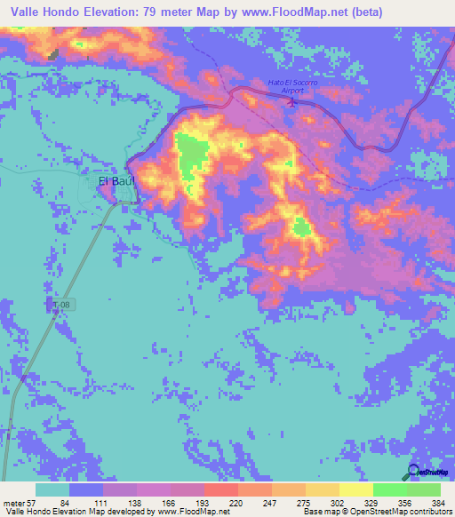 Valle Hondo,Venezuela Elevation Map