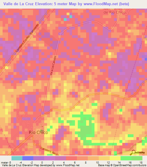 Valle de La Cruz,Venezuela Elevation Map