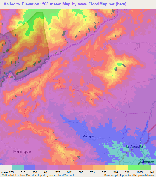Vallecito,Venezuela Elevation Map