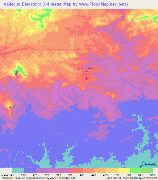 Vallecito,Venezuela Elevation Map