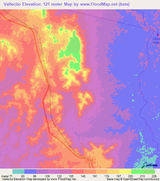 Vallecito,Venezuela Elevation Map