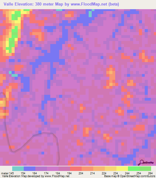 Valle,Venezuela Elevation Map