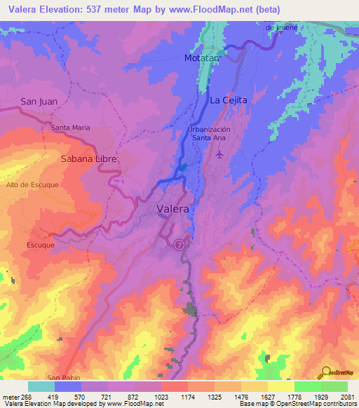 Valera,Venezuela Elevation Map