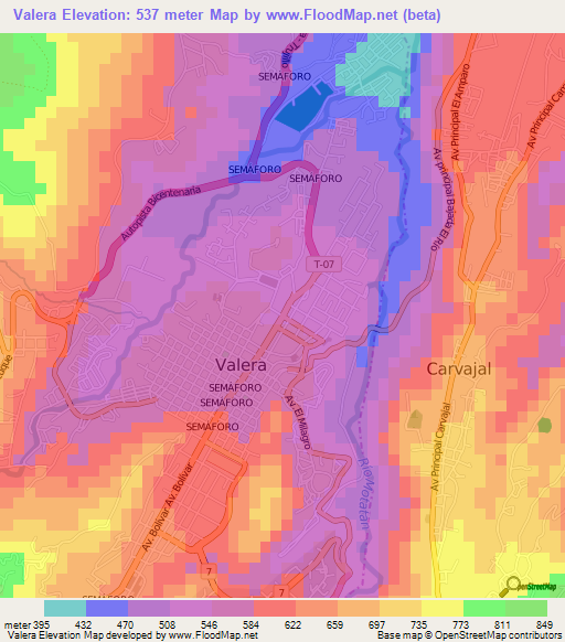 Valera,Venezuela Elevation Map