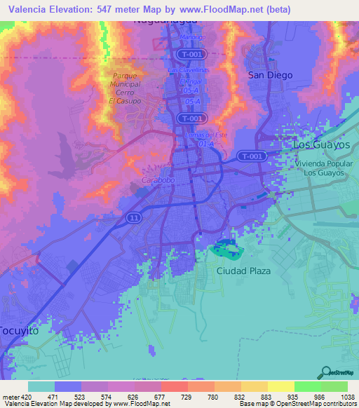 Valencia,Venezuela Elevation Map