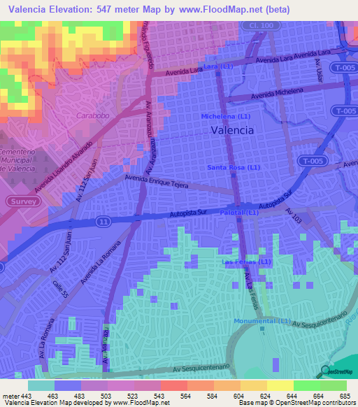 Valencia,Venezuela Elevation Map