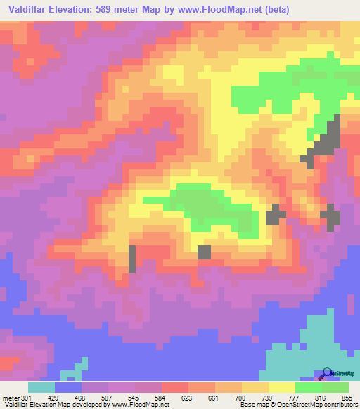 Valdillar,Venezuela Elevation Map